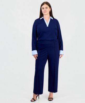 Plus Size Pull On Pintuck Trouser Serenity Knit Wide-Leg Pants