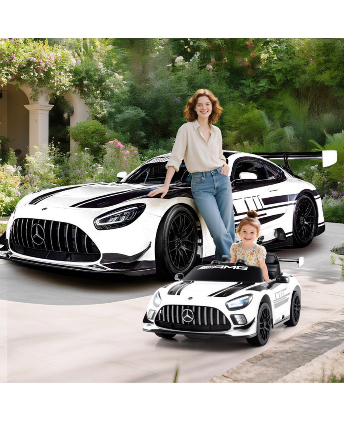 Hongge 12V Sports Car Remote Control with Adjustable Speed Ride-On, Ages 3-7