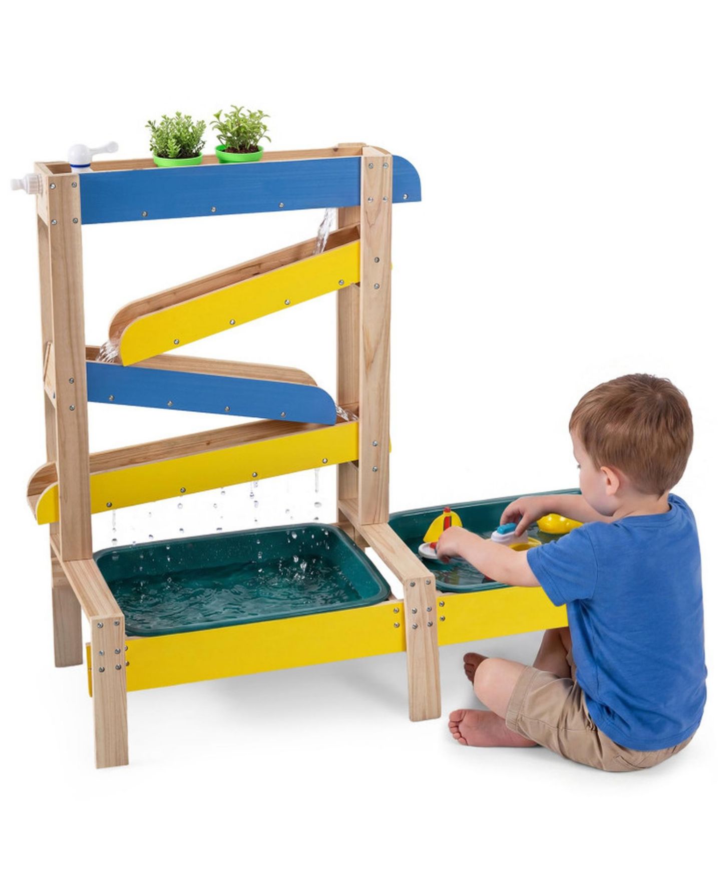 Детская игрушка HONGGE 3-in-1 Toddler Splinter-Free Fir Wood Dual-Basin Sand and Water Table, Ages 3+, цвет: Натуральный — фото 11