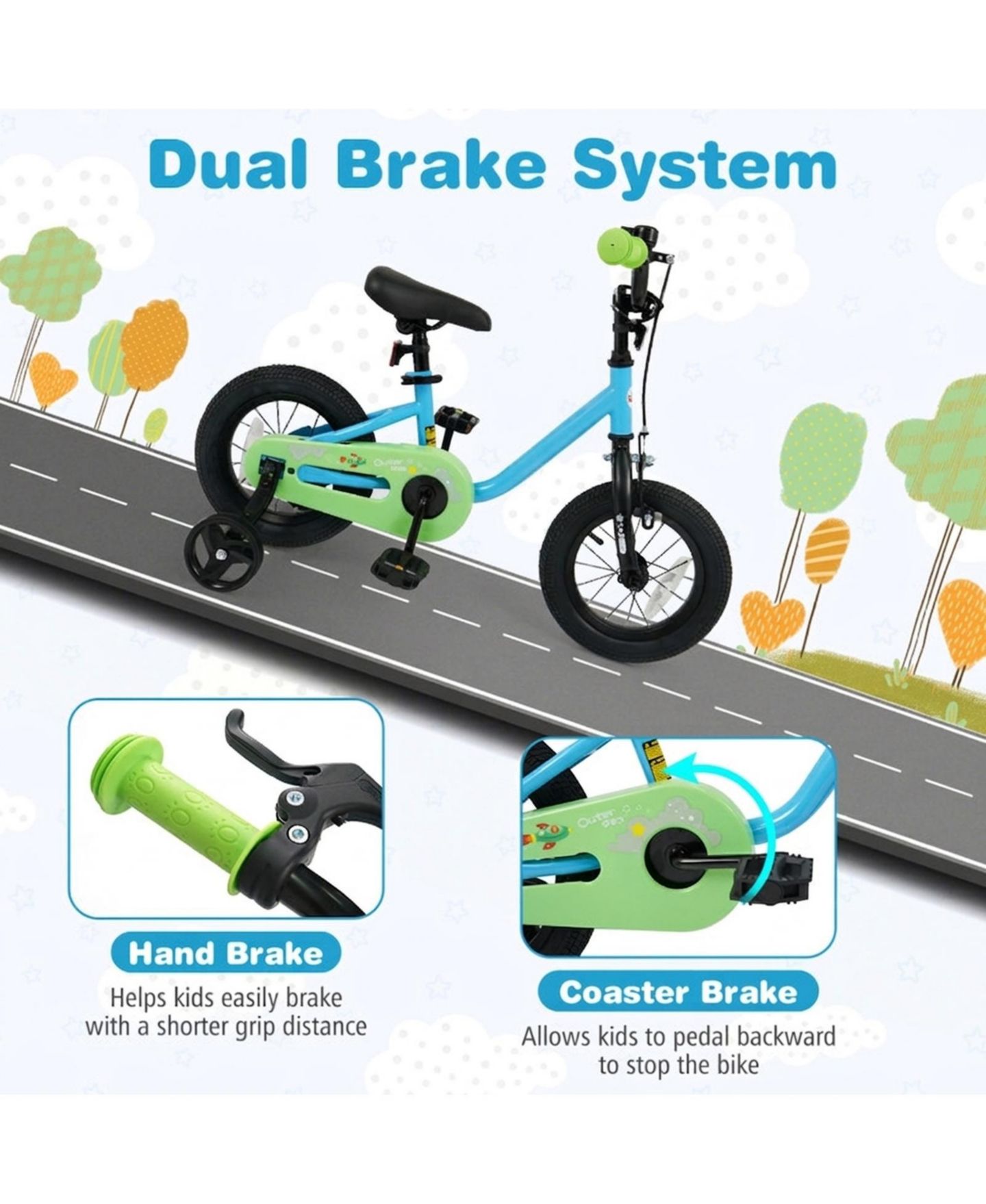 Детская игрушка HONGGE 12-Inch Kids Bike with Training Wheels Adjustable Seat and Dual Brakes Ages 3-4, цвет: Синий — фото 9