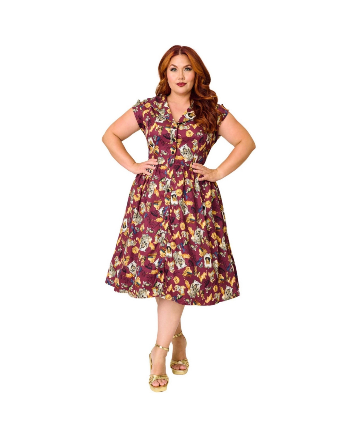 Unique Vintage Women's Plus Size Cafe Swing Dress - Red magical creatures