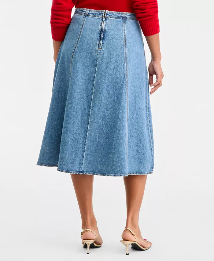 Women's Denim A-Line Midi Skirt - thumbnail 4