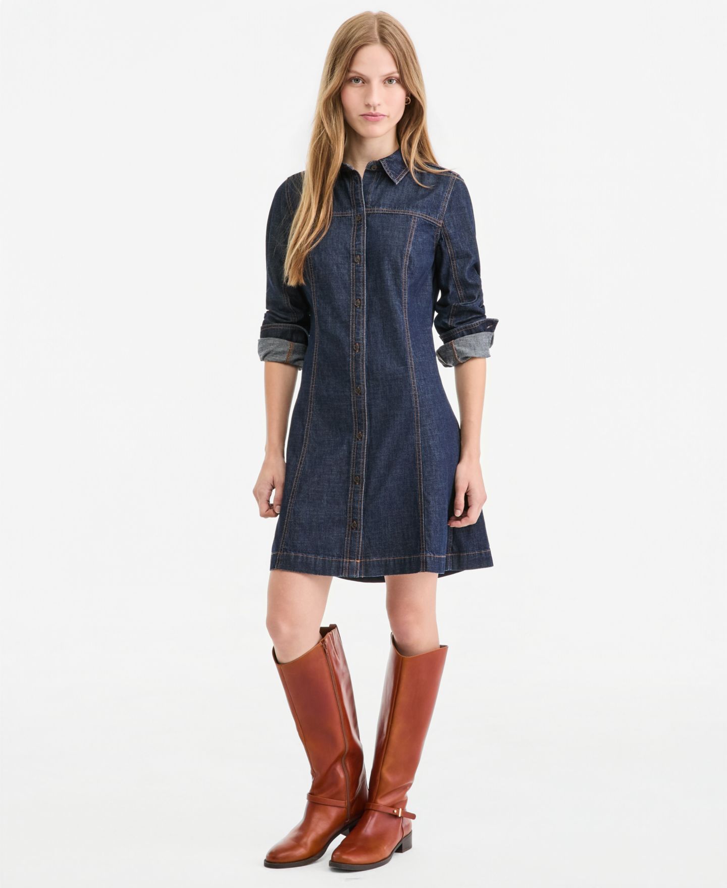 Женское платье On 34th Denim Long-Sleeve Mini, цвет: Варёный — фото 1