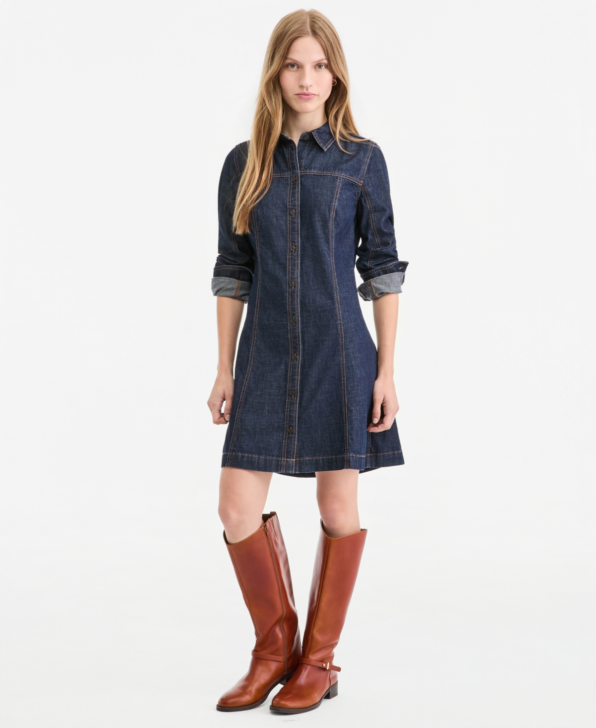 On 34th Women's Denim Long-Sleeve Mini Dress, Macy's Exclusive - Nile Wash