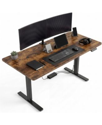 47"x24" Brown Electric Sit-Stand Desk, 2-Fold Top, Height Adjustable