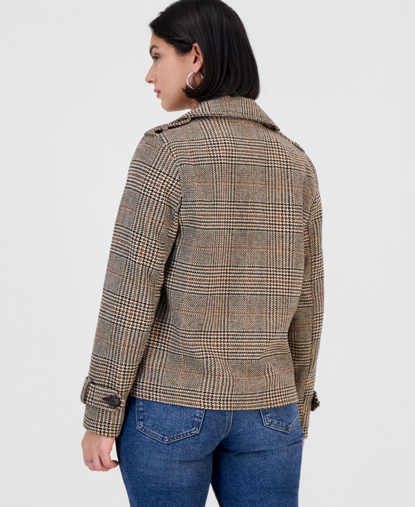 Женское пальто BCX Juniors' Double-Breasted Plaid Notch-Collar Pea, цвет: Коричневый / Чёрный — фото 3