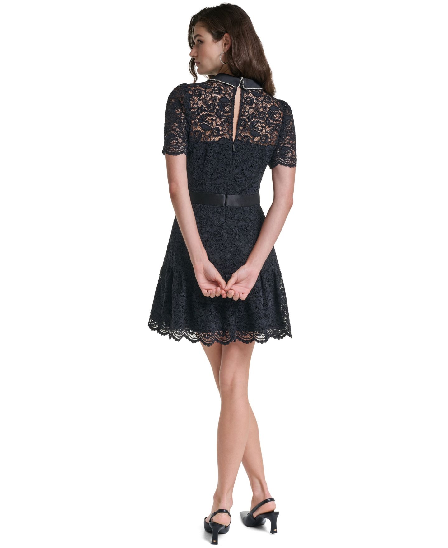 Женское платье KARL LAGERFELD PARIS Lace A-Line Cap-Sleeve, цвет: Чёрный — фото 5