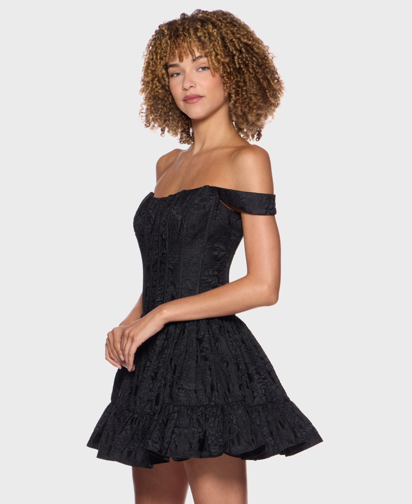 Женское платье Alex & Sophia Juniors' Off-The-Shoulder Corset Bodice Jacquard, цвет: Чёрный — фото 4
