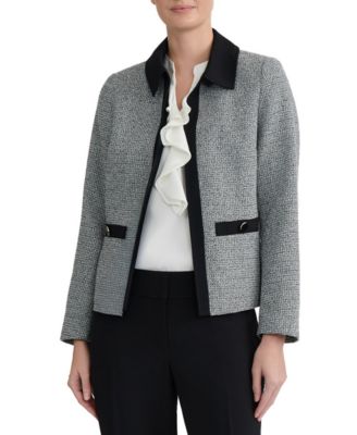 Women's Collared Tweed Combo Cardigan