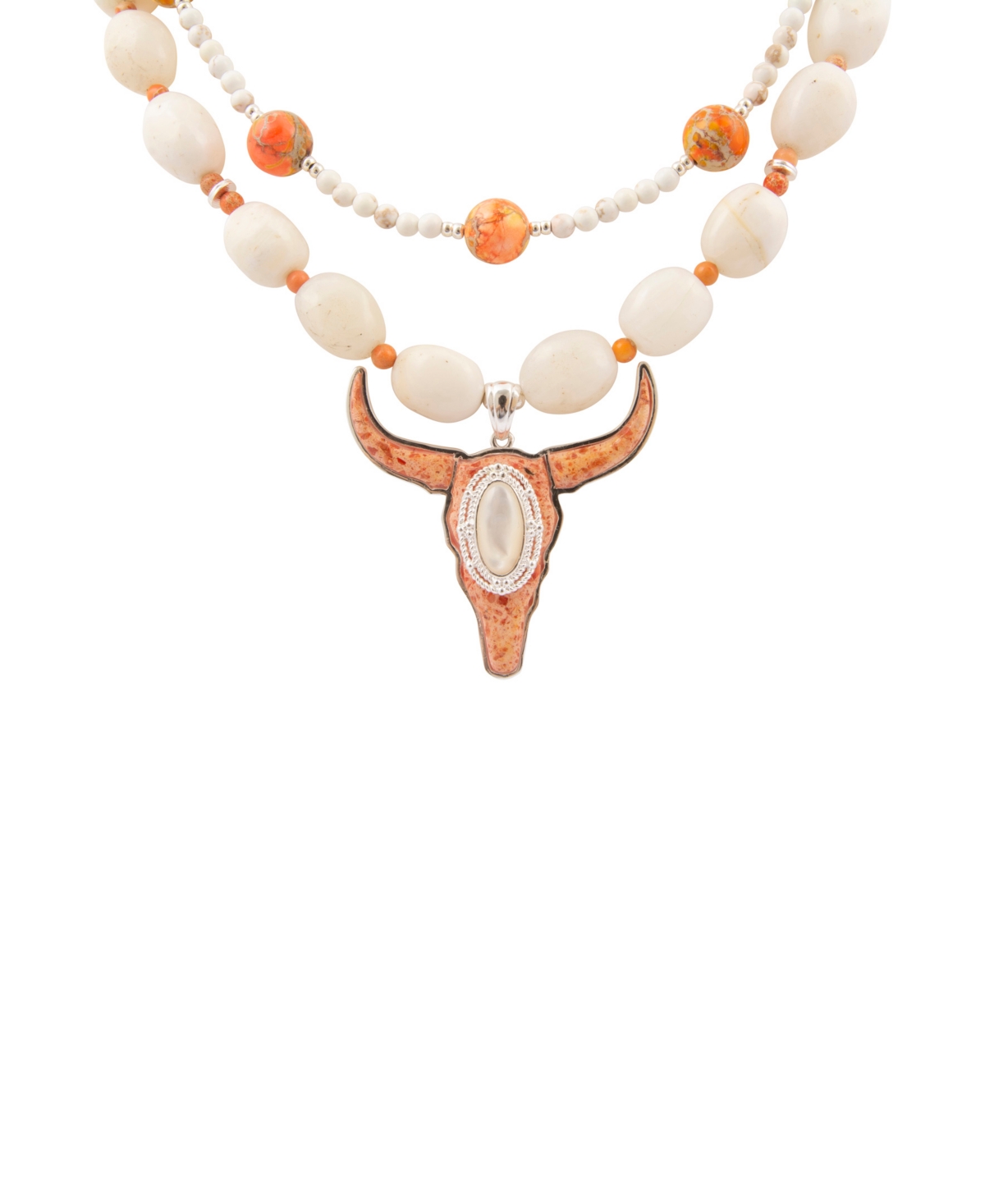 Barse Longhorn Orange Sponge Coral Silver Necklace In Gold