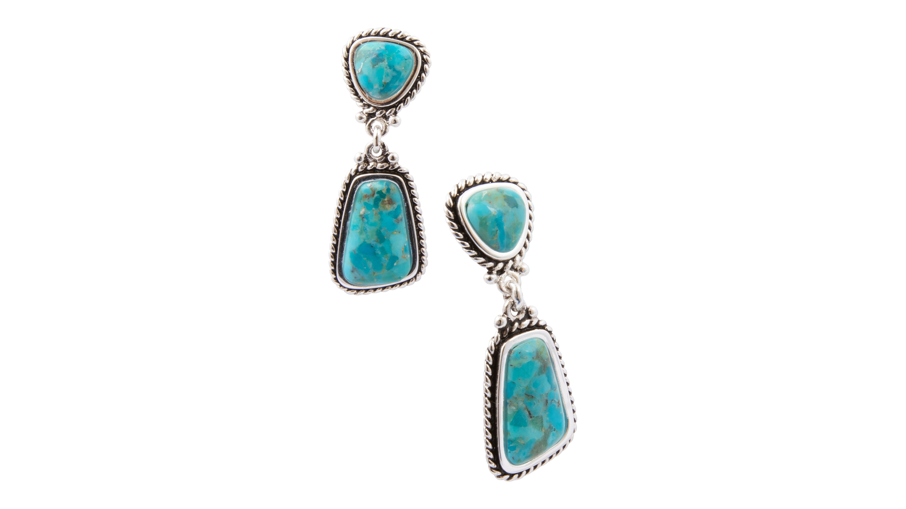 Barse Double Blue Turquoise Silver Drop Earrings