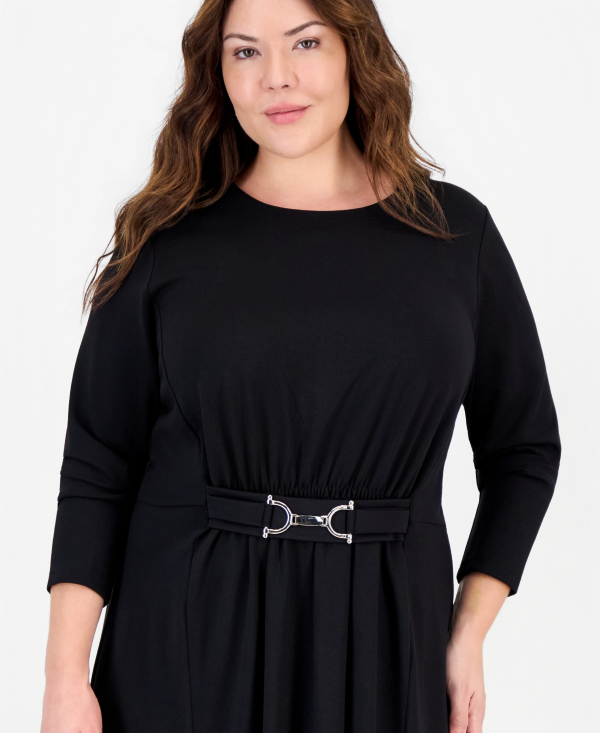 Anne Klein Plus Serenity Belted Scoop Neck A-Line Midi Dress