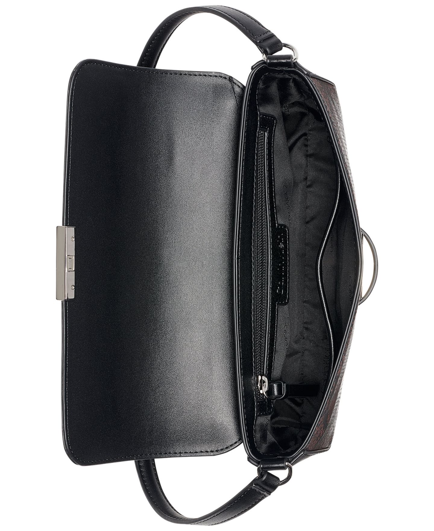 Женская сумка Calvin Klein Ingrid Snakeskin Faux Leather Small Shoulder Handbag, цвет: Кофейный / Чёрный — фото 4