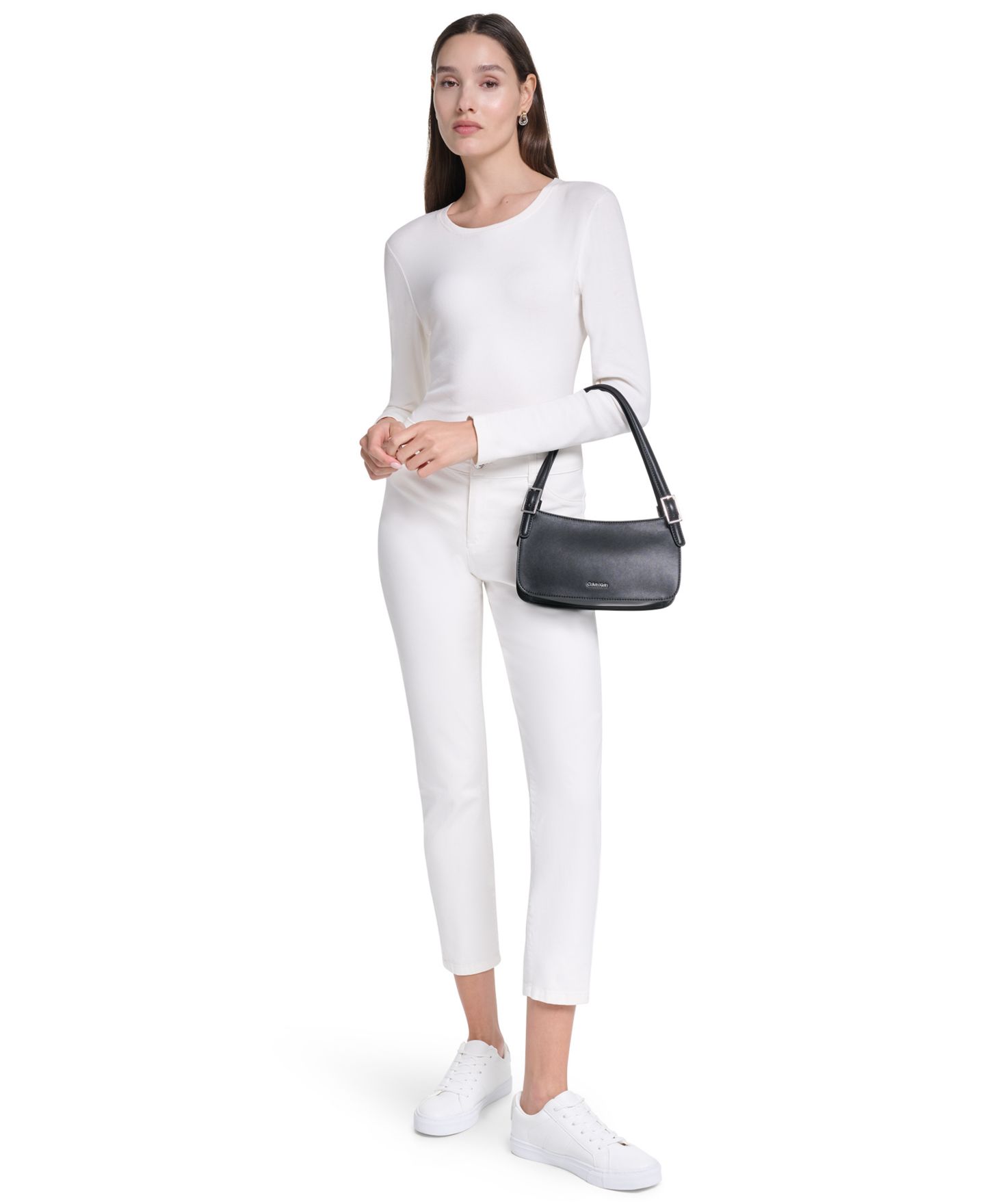 Женская сумка Calvin Klein Harlan Medium Detachable Strap Shoulder Handbag, цвет: Чёрный / Серебряный — фото 6