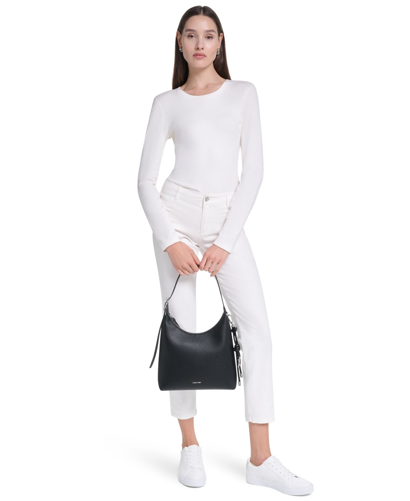 Женская сумка Calvin Klein Erina Zipper Small Hobo Satchel, цвет: Чёрный / Серебряный — фото 7