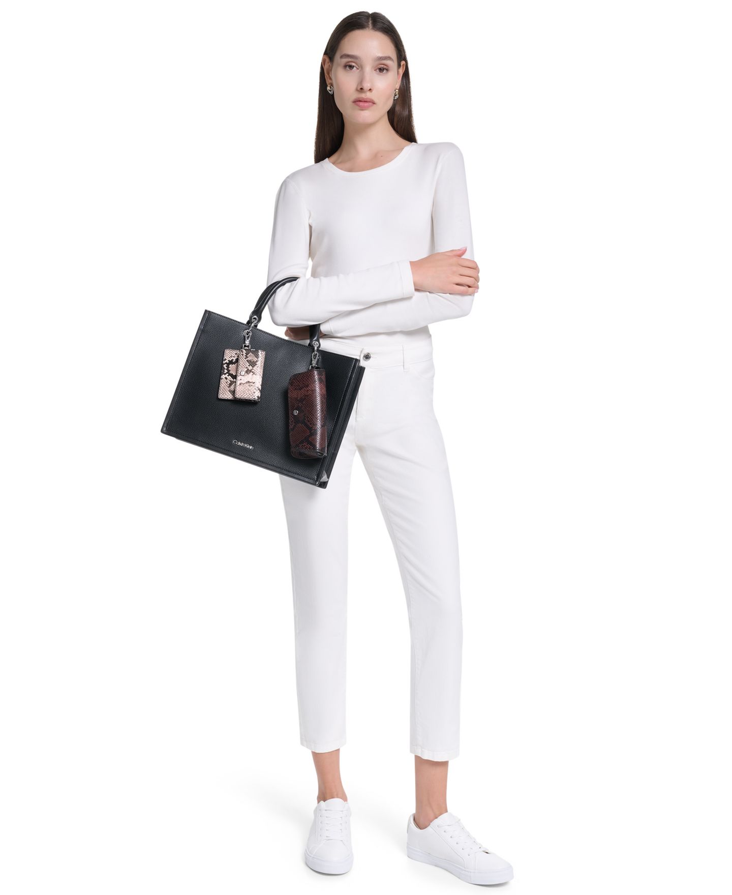 Женская сумка Calvin Klein Kieran Medium Satchel Handbag, цвет: Чёрный комбинированный — фото 6