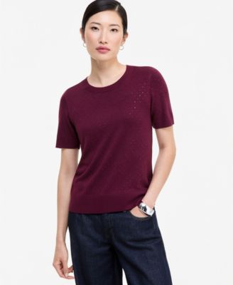 Women's Crystal Embellished Short-Sleeve Crewneck Sweater