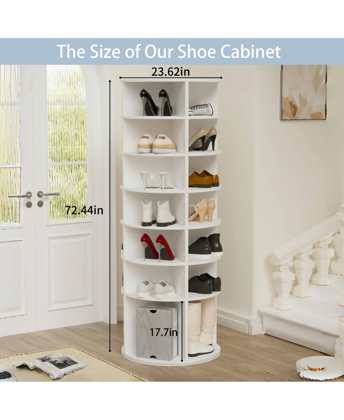 Flynama 7 Tier 360 Degree Rotating Shoe Rack Tower Large Capacity Free Standing Shoe Organizer