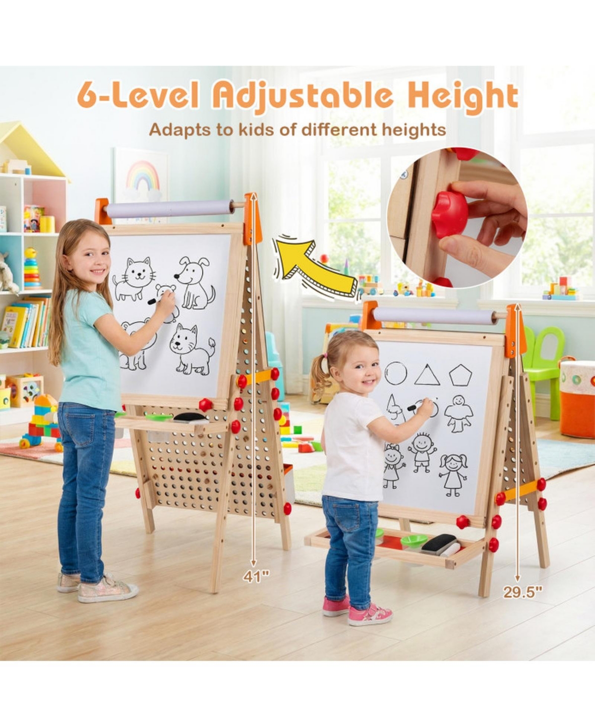 Sugift Double-Sided Adjustable-Height Kids Art Easel