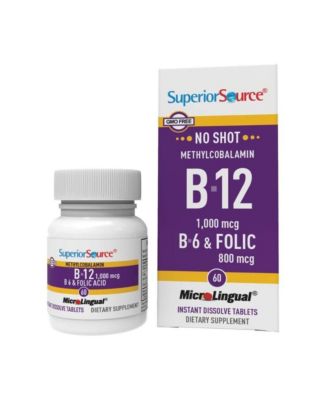 No Shot Vitamin B12 Methylcobalamin (1,000 mcg), B6, Folic Acid, Quick Dissolve MicroLingual Tablets, 60 Ct, Increase Energy