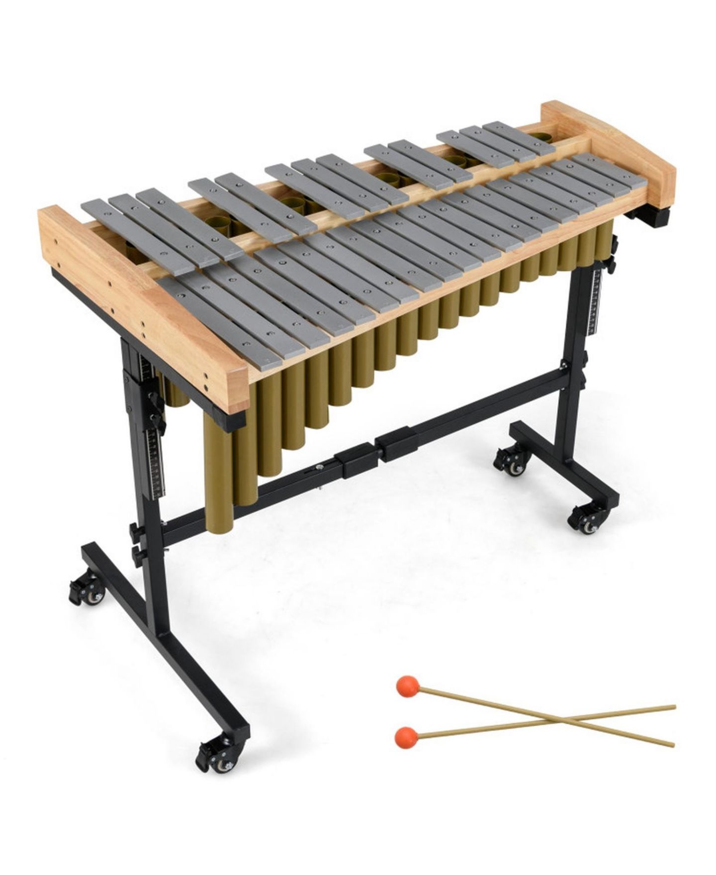 Детская игрушка HONGGE 32-Note Aluminum Marimba with Height-Adjustable Lockable Rolling Stand, цвет: Золотой / Коричневый — фото 10