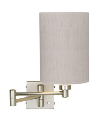 Modern Swing Arm Wall Lamp Brushed Nickel Plug-In Light Fixture Linen Cylinder Shade for Bedroom Bedside