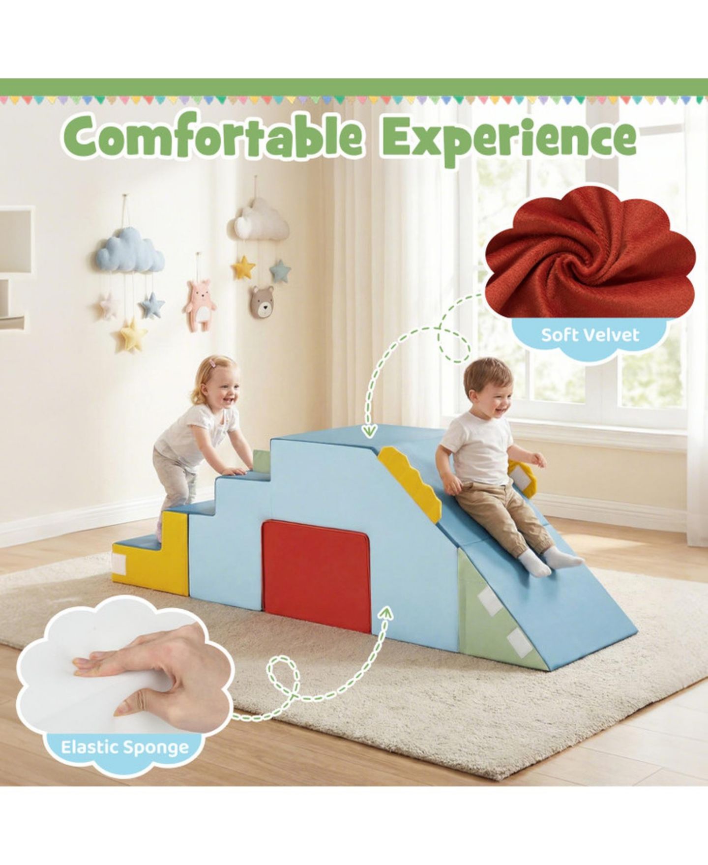 Детские конструкторы SUGIFT Convertible Soft Foam Blocks with Velvet Covers Table and Chair Set, 3-in-1, Ages 3-6, цвет: Синий — фото 5