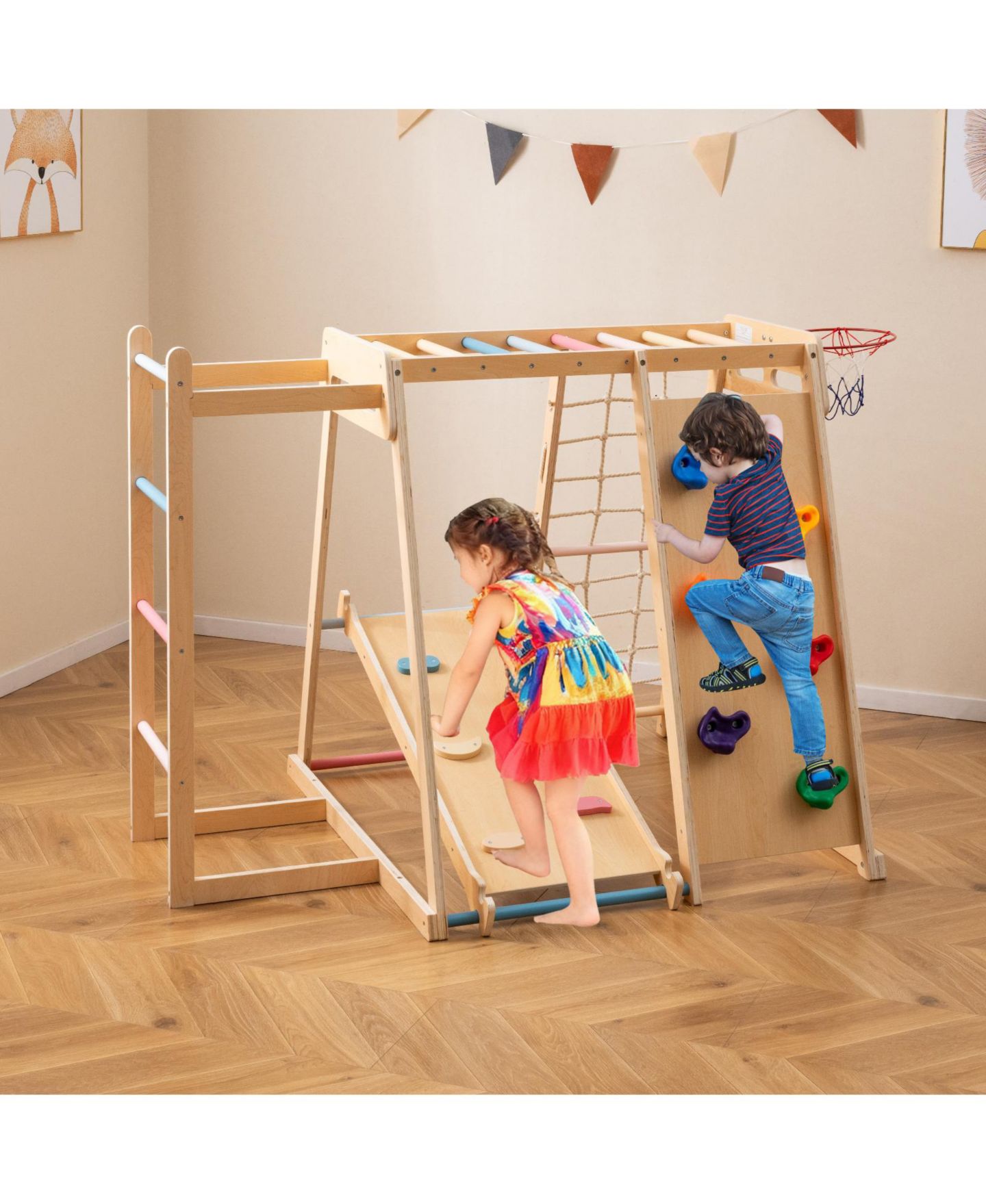 Детская игрушка SUGIFT Kids 6-in-1 Indoor Jungle Gym Playground Builds Balance & Coordination, Ages 3-14, цвет: Натуральный — фото 2