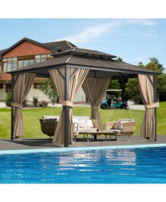 10x12feet Hardtop Gazebo Double Galvanized Steel Roof Outdoor Gazebo with Aluminum Frame
