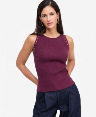 Women's Studded Ribbed-Knit Boat-Neck Tank
