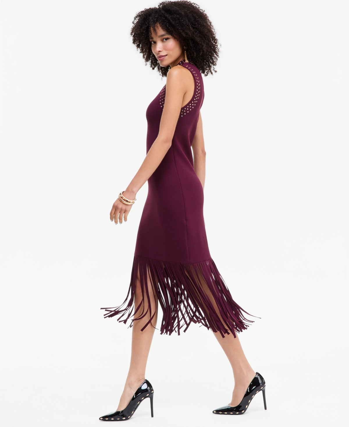 I.n.c. International Concepts Women's Sleeveless Midi Fringe-Trim Sweater Dress, Macy's Exclusive