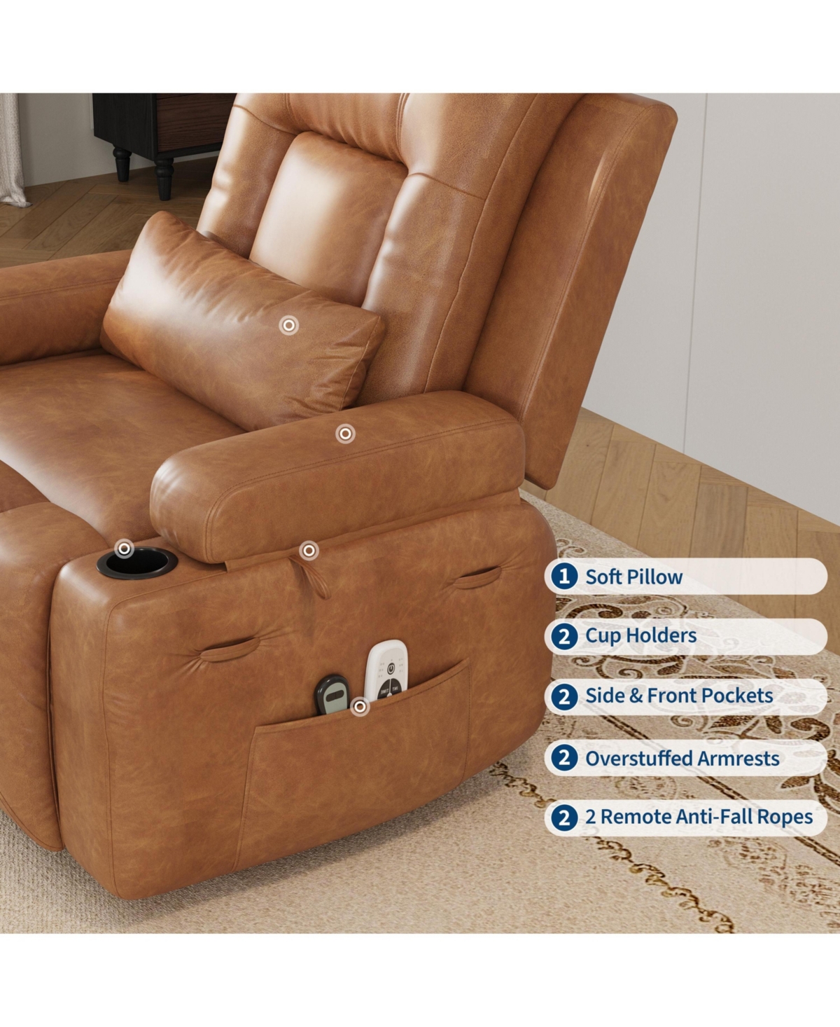 homfan Power Lift Recliner with Heat and Massage, Pu Leather, Adjustable Back and Legs, for Seniors