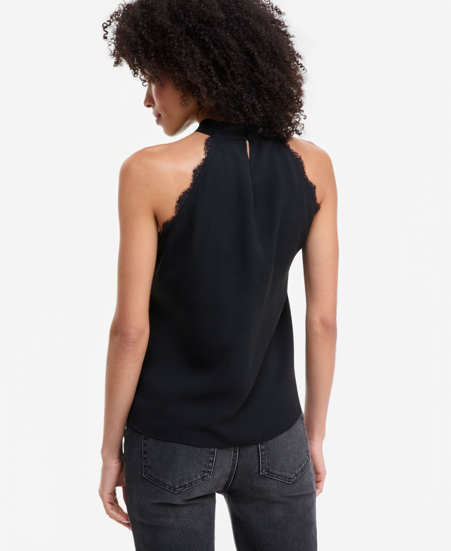 Женская блузка I.N.C. International Concepts Halter Neck Lace-Trim Blouse, цвет: Глубокий чёрный — фото 2