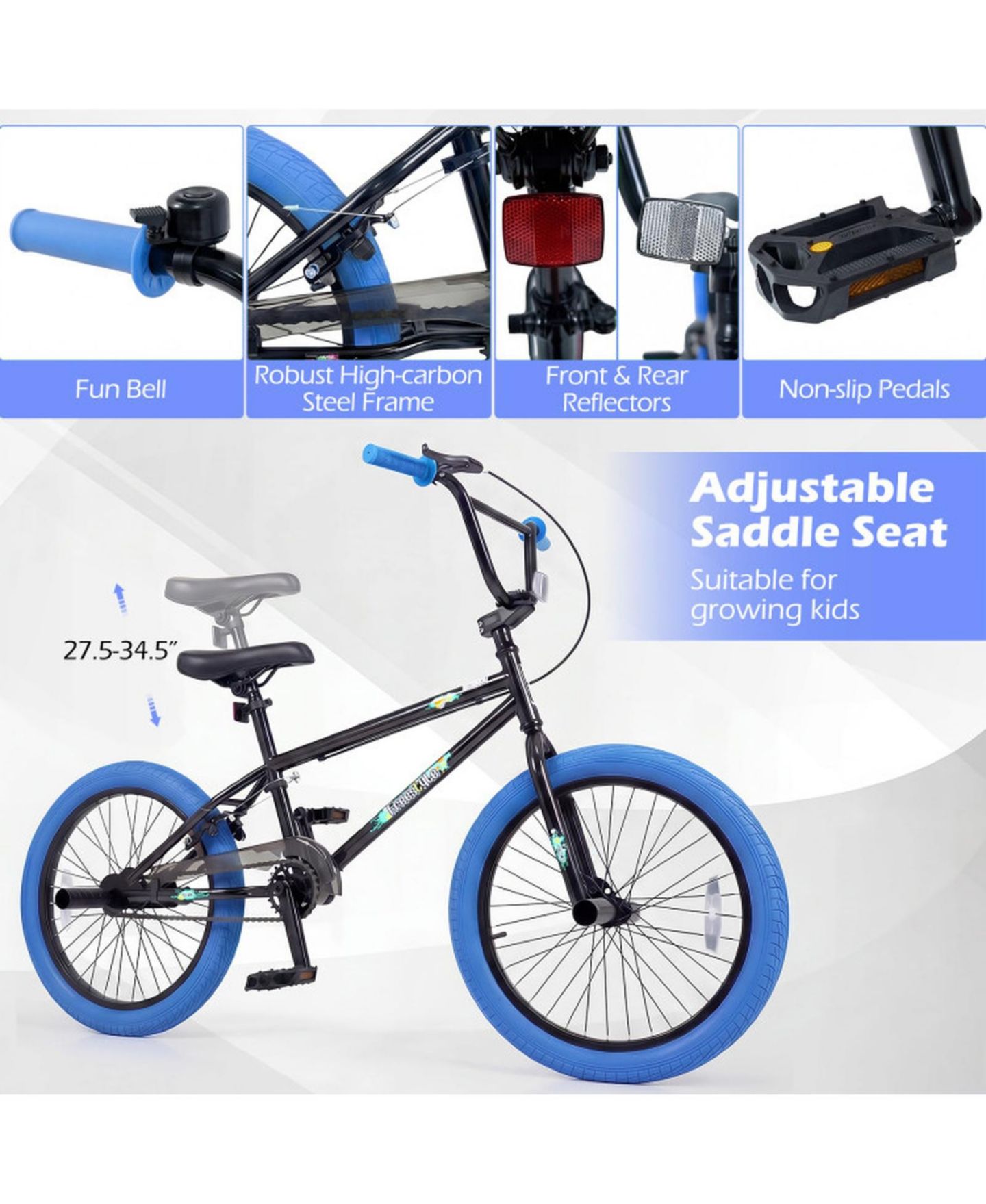 Детская игрушка SUGIFT 20" Trick Bicycle with 360-Degree Steering, Carbon Steel Frame, 7" Adjustable Seat, Ages 8-12, цвет: Тёмно-синий — фото 4