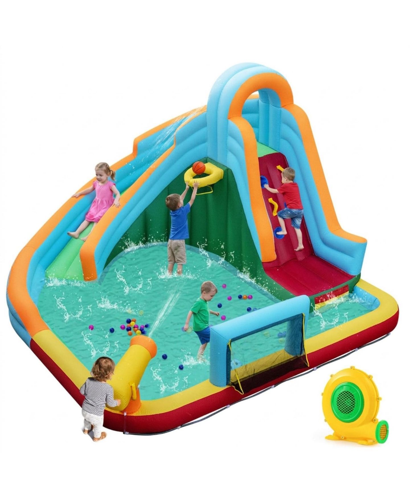 Детская игрушка SUGIFT 6-in-1 Inflatable Oxford Cloth Water Slide Park Bounce House With Long Slide Splash Pool Climbing Wall, Wet or Dry Play, Ages 3-12, цвет: Open Miscellaneous — фото 10