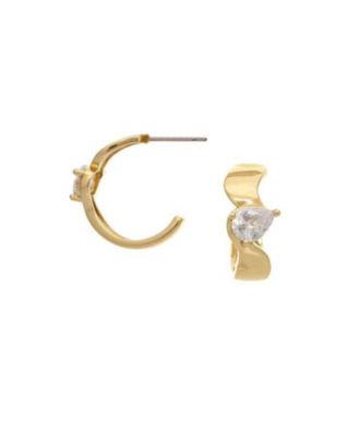 18K Gold Plated Pear CZ Hoop Earrings