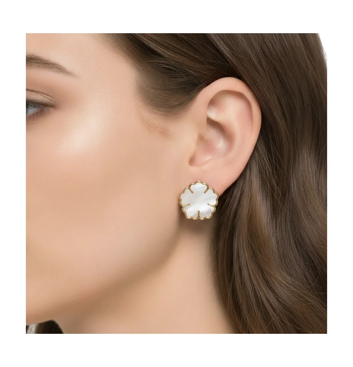 Rivka Friedman 18K Gold Plated Mother of Pearl Flower Studs