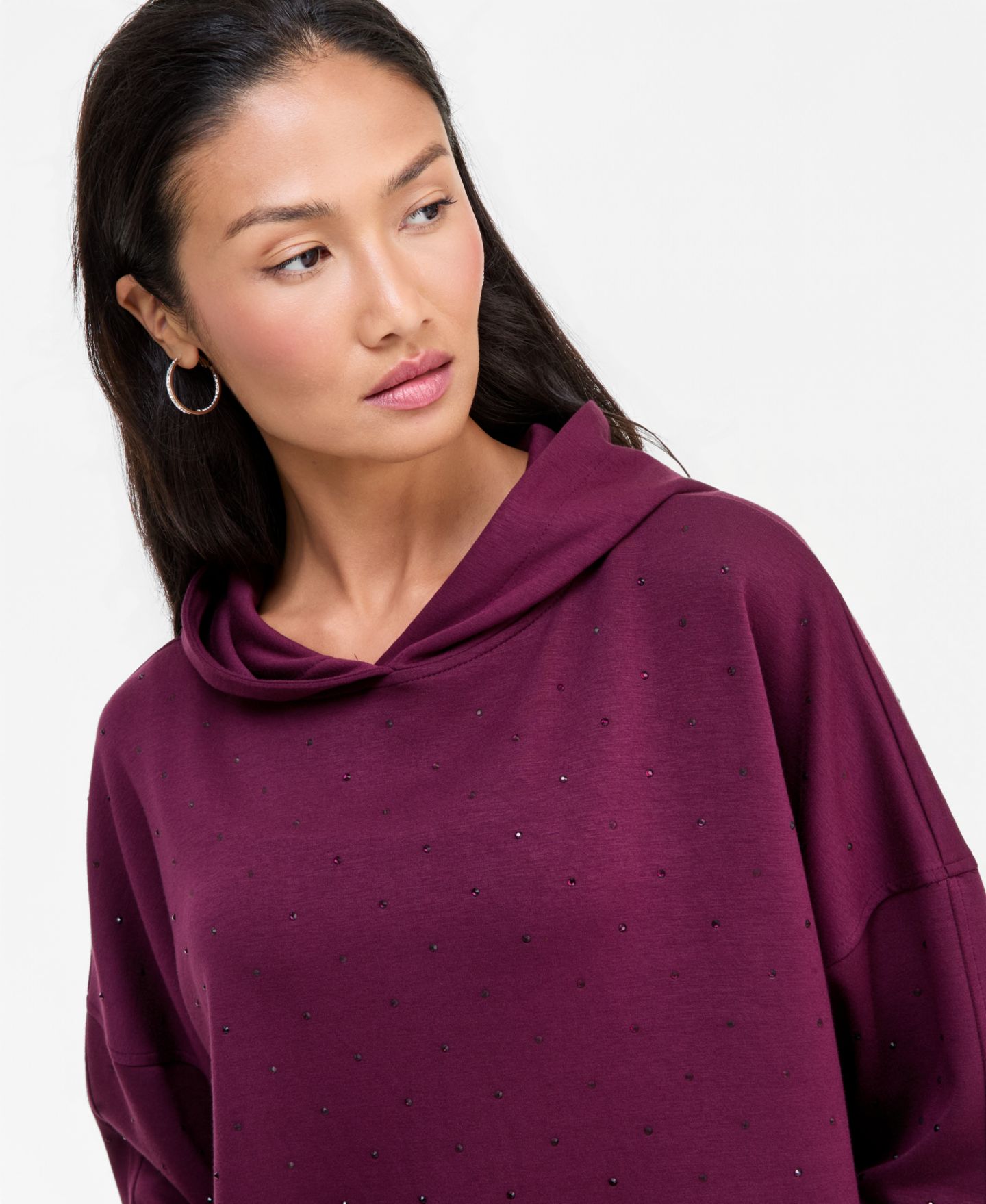 Женское худи I.N.C. International Concepts Shine Rhinestone Pullover, цвет: Ягодный винный — фото 6