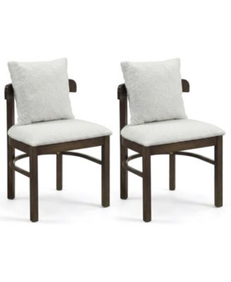 Set of 2 Fabric Upholstered Wood Dining Chairs with Removable Pillow