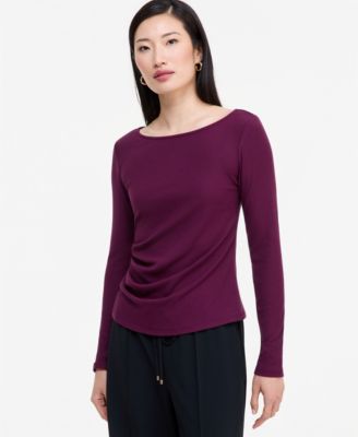 Women's Long Sleeve Rib-Knit Boat Neck Top