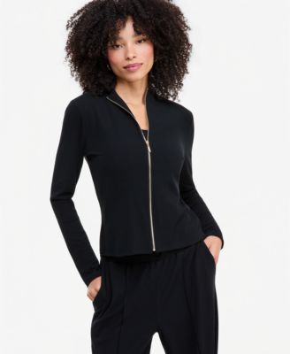 Women's Long-Sleeve Mock-Neck Rib Knit Zip Up