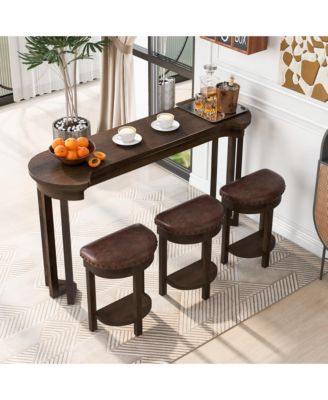 4-Piece Solid Wood Bar Table Set with 3 PU Stools, Counter-Height Breakfast Set