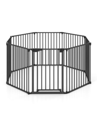 8-Panel Extra Wide Baby Gate Adjustable Pet Safety Fence With Auto-Close Door