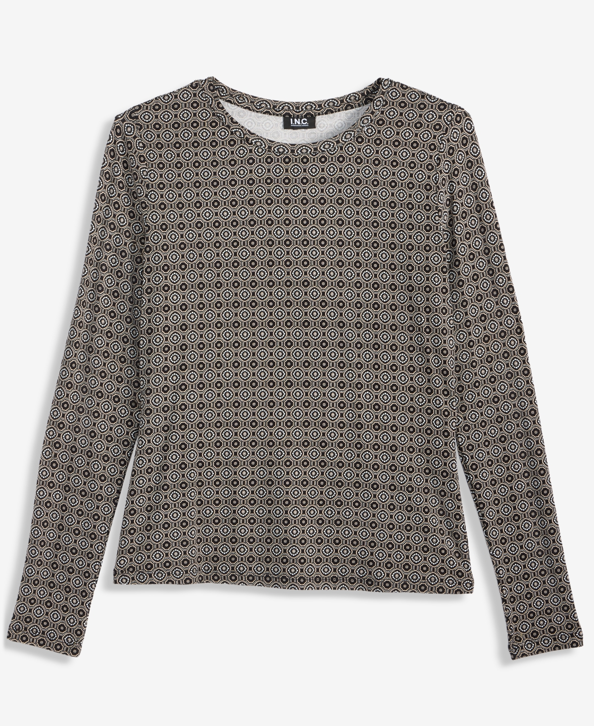 I.n.c. International Concepts Women's Geometric-Print Long-Sleeve Crewneck Top, Macy's Exclusive