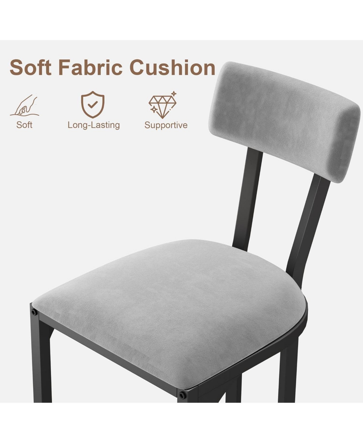homfan Bar Stools Set of 4, Counter Height Stools with Curved Back, Upholstered Seats, Metal Frame and Footrest for Kitchen Island and Dining Room