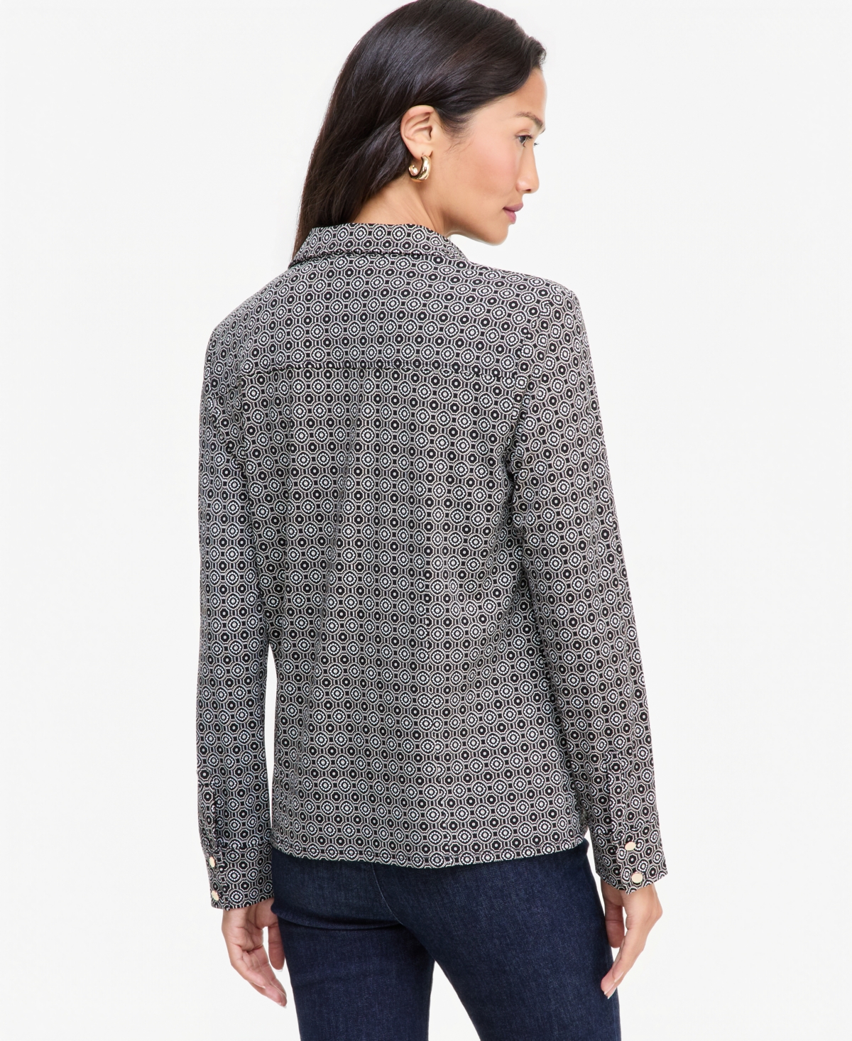 I.n.c. International Concepts Women's Utility Printed Long-Sleeve Button-Up Blouse, Macy's Exclusive