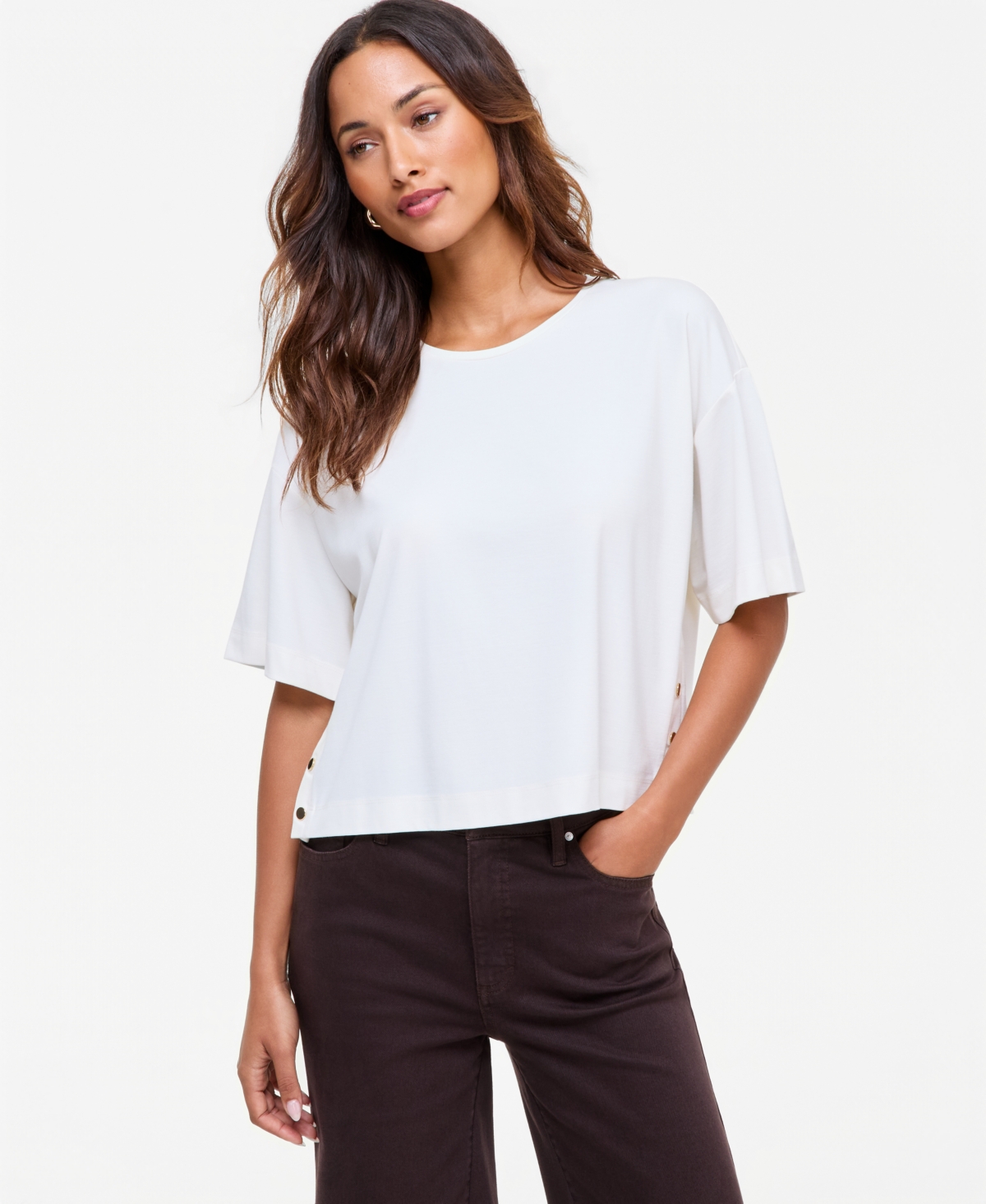 I.n.c. International Concepts Women's Short-Sleeve Side-Snap Lounge Top, Macy's Exclusive - Magnolia Blossom