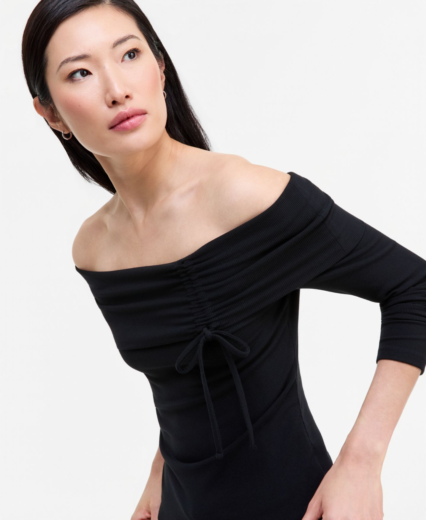 Женский топ I.N.C. International Concepts Off-the-Shoulder Rib-Knit Long-Sleeve Top, цвет: Глубокий чёрный — фото 4