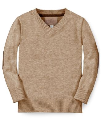 Little and Big Boys' 5- 7 Organic V-Neck Sweater with Elbow Patches