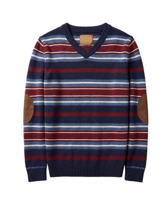 Little and Big Boys' S- XL Organic V-Neck Sweater with Elbow Patches